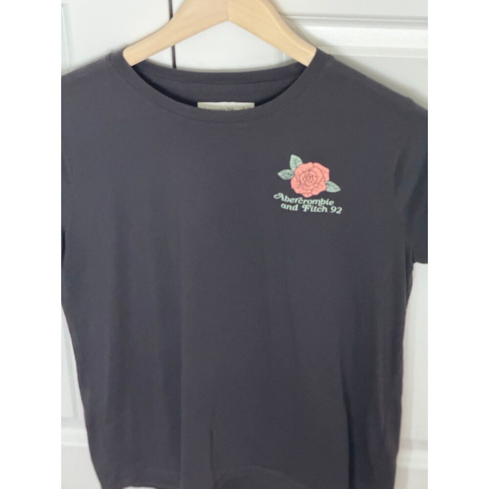 Abercrombie & Fitch Kids Brand, Dark Gray T-Shirt With Roses, Girl’s Clothing - Picture 8 of 9